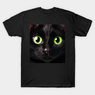 Black Cat with Green Eyes T-Shirt